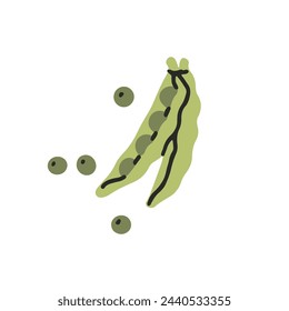 Abra la vaina madura de guisantes. Frijoles verdes, legumbres. Verduras frescas, comida orgánica. Nutrición saludable. Fuente vegetariana natural de proteínas, vitaminas. Ilustración aislada plana del vector sobre fondo blanco