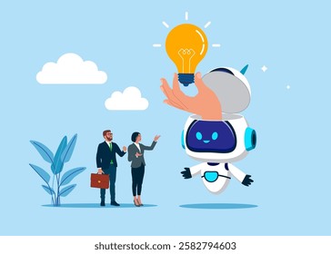 Open robot head idea using. Think big, aspiration to win and success in business, big idea from creativity. Artificial intelligence. AI assistant support. Modern flat vector illustration