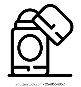 Abra el rollo en el palillo del desodorante aislado en el fondo blanco, icono simple del producto de la higiene de la línea negra