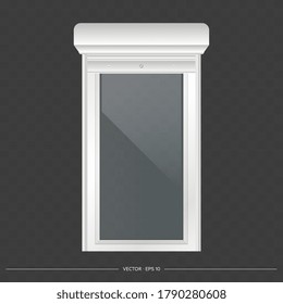 Abre el obturador de rodillos en la ventana del euro. Ventana de euro realista con obturador de rodillos vectorial. 