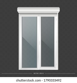 Open roller shutter on the euro window. Realistic euro window with roller shutters vector. 