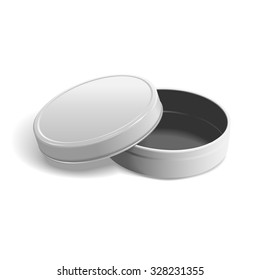 open round metal box isolated on white background