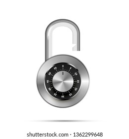 Open round padlock with code numbers isolated on white