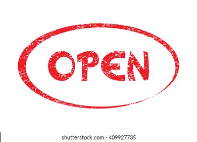 OPEN. Rubber Stamp with red color have porous and rough isolated on white background. For make a mark or design your product using a stamp or seal. Easy to change color. Unique character.