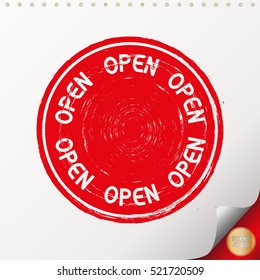 OPEN. Rubber Stamp with red color have porous and rough on white paper. For make a mark or design your product using a stamp or seal. Easy to change color.