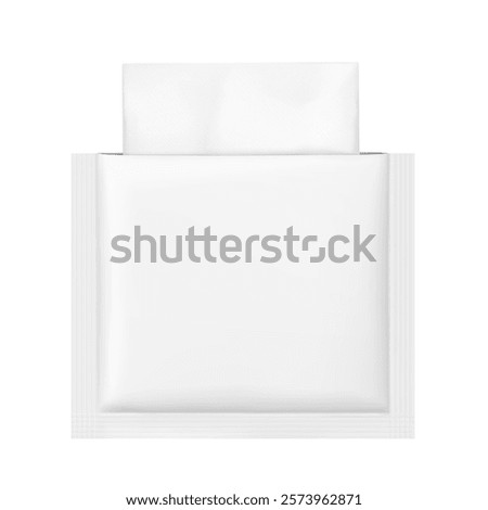 Open sachet bag mockup for single wet wipe. Vector illustration isolated on white background. Flat lay view. Can be use for template your design, presentation, promo, ad. EPS10.