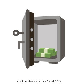 Open Safe Box With Bundles Of Money. Isometric Icon For Web Sites. Vector Illustration