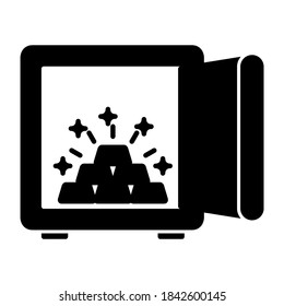 Open safe box with gold icon in trendy silhouette style design. Vector illustration isolated on white background.