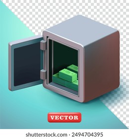 Caja fuerte abierta con dinero, Vector 3d. Adecuado para negocios, finanzas y Elementos de diseño