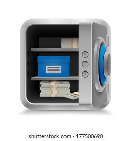 Open Safe With Cash On White Background