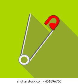 Open safety pin icon in flat style on a green background