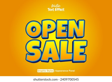 open sale text effect with orange graphic style and editable.