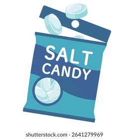 Open Salt Candy Bag with Tablets Illustration - Electrolyte Sweets for Summer Hydration