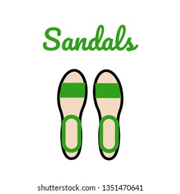 Open sandals top view. Women's casual shoes. Open summer shoes. Vector illustration