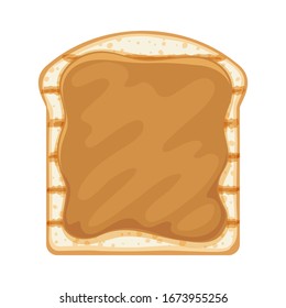 Open sandwich with caramel or peanut butter spread. Breakfast or lunch meal vector illustration.