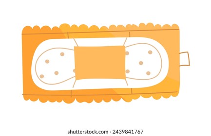 The open sanitary pad is yellow in color. A gasket for a woman's menstruation in a closed container is an element of a vector illustration of a flat-style packaging icon