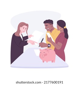 Open Saving Account Isolated Cartoon Vector Illustrations. Young Couple Opening Saving Account In Bank, Business People, Making A Deposit, Money Investment, Moneybox On The Table Vector Cartoon.