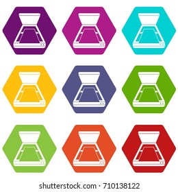 Open scanner icon set many color hexahedron isolated on white vector illustration