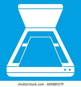Open scanner icon white isolated on blue background vector illustration
