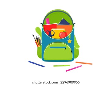 Open school backpack isolated on white background. Vector illustration.