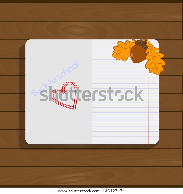 Open School Notebook Lies On Wooden Stock Vector Royalty Free