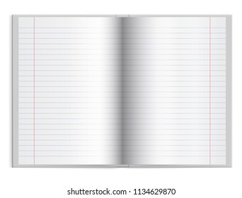 Open a schoolbook with lined paper in hardcover with space for text - vector