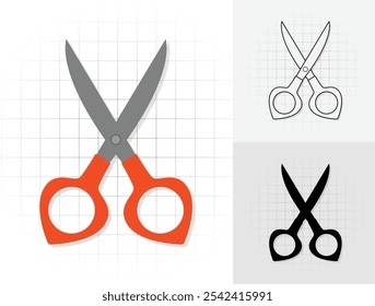 Open scissor icon, orange scissors symbols outline or silhouette vector illustration for mobile concept and web design