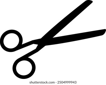 Open scissors black icon. Cutting tool symbol isolated on white background