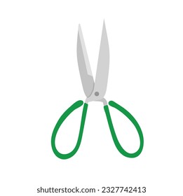Open scissors cartoon vector illustration isolated on white background. Tool for cutting, handmade and needlework. Flat vector.