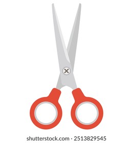 Open scissors with circular red handles. Vector illustration isolated on white background