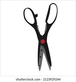 Open scissors in contour drawing, silhouette. Stationery. Badge or emblem can be used for design a advertising, colleges, websites or stores. Vector