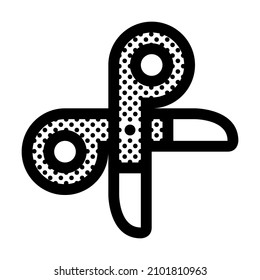 Tijeras abiertas. Icono relleno de puntos.