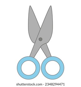 Open scissors icon with light blue handle isolated on white background