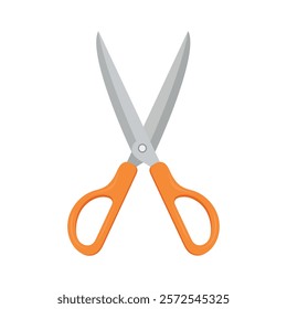 Open scissors icon. orange scissors symbol. A colored paper cutting tool. Flat illustration of scissors. On white isolated background