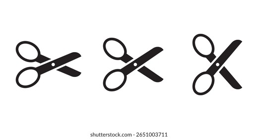 Open scissors icon set. Cut symbol. Pictogram of scissor. Symbol of cutting.