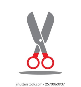 Open scissors icon set. Red scissors symbol. Black filled cut tool sign. Outline shear illustration.