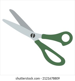 Open scissors on a white background in a flat style. The icon is a sewing tool