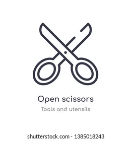 open scissors outline icon. isolated line vector illustration from tools and utensils collection. editable thin stroke open scissors icon on white background
