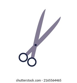 Unas tijeras abiertas para cortar el pelo. Peluquería y herramienta profesional de peluquería. Icono de tiras, vista superior. Ilustración vectorial plana aislada en fondo blanco