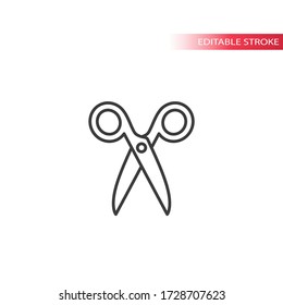 Open scissors simple thin line vector icon. Editable stroke.