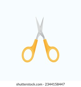 Open scissors with yellow handles for kids. Flat illustration of scissors. Vector icon.