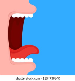 Open screaming mouth .Vector flat cartoon character illustration icon design.  Scream,screaming,shout,teeth and tongue concept.