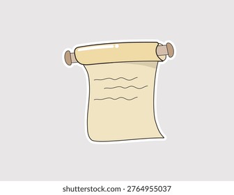 Open Scroll vector illustration. Hand-drawn sticker showing ancient writing, for a library, museum or story-telling app