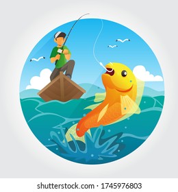 Open sea fishing vector illustration