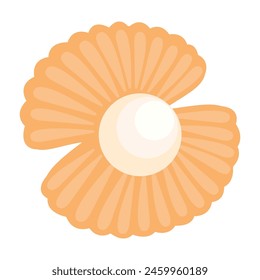 Open sea shell with pearl inside. A seashell. Mollusk. Oyster.Vector isolated illustration on a white background for printing on postcards,flyers,cards.Sea bottom inhabitant.