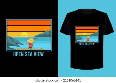 Open sea view retro vintage t shirt design