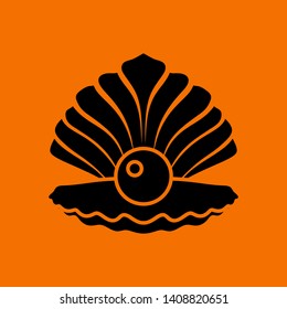 Abrir el icono de la concha. Negro sobre fondo naranja. Ilustración vectorial.