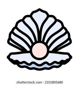 Open Seashell Icon. Editable Bold Outline With Color Fill Design. Vector Illustration.