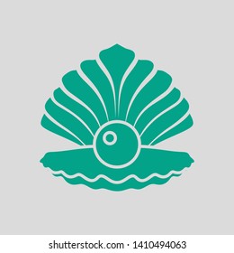 Open Seashell Icon. Green on Gray Background. Vector Illustration.