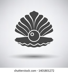Abrir icono de concha en fondo gris con sombra redonda. Ilustración vectorial.